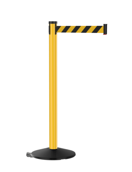 Retracta-Belt 10ft Hyper-Strength Barrier w Rectracta-Wheel, Yellow Aluminum Stanchion Post