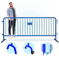 CrowdMaster 1000 Blue HD Powder Coat Steel Bike Rack Barricade, 8 ft Flat Feet