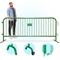 CrowdMaster 1000 Green HD Powder Coat Steel Bike Rack Barricade, 8 ft Flat Feet