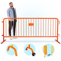 CrowdMaster 1000  Orange HD Powder Coat Steel Bike Rack Barricade, 8 ft Flat Feet