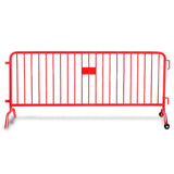 CrowdMaster 1000  Red Powder Coat Steel Bike Rack Barricade, 8 ft 1 Bridge 1 Roller