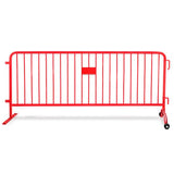 CrowdMaster 1000  Red Powder Coat Steel Bike Rack Barricade, 8 ft 1 Flat 1 Roller