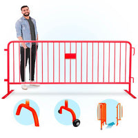 CrowdMaster 1000  Red Powder Coat Steel Bike Rack Barricade, 8 ft Flat Feet