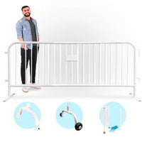 CrowdMaster 1000 White HD Powder Coat Steel Bike Rack Barricade, 8 ft Flat Feet