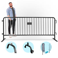CrowdMaster 1000  Black Powder Coat Steel Bike Rack Barricade, 8 ft Flat Feet