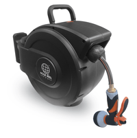 50 Foot Heavy-Duty Auto-Retracting Water Hose Reel, Wall Mount Black Housing