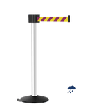 Retracta-Belt 30ft Hyper-Strength Nuclear Safety Magenta /Aluminum Retractable Belt Barrier w Wheeled Stanchion Post, Visiontron 