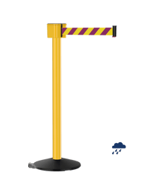 Retracta-Belt 30ft Hyper-Strength Nuclear Safety Magenta /Yellow Retractable Belt Barrier w Wheeled Stanchion Post, Visiontron PM412-30BA-YMD