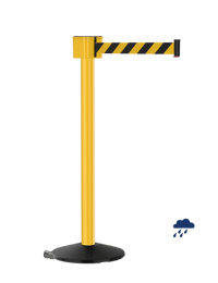 Retracta-Belt 30ft Hyper-Strength Single Line Retractable Belt Barrier w Wheeled Stanchion Yellow Aluminum Post, Visiontron Yellow