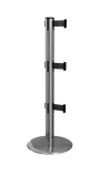 ProLux Triple 250 Ultra Low Profile Milled Steel Base, Industry Exclusive Tri-Belt Barrier, Polished Steel Stanchion Post, QueueSolutions PLTriple250PS-BK