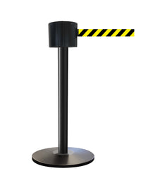 SafetyPro 775 Long-Span 75ft Retractable Belt Barrier, Black Stanchion Post, QueueSolutions SPRO775B-BK