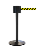SafetyPro 775 Long-Span 75ft Retractable Belt Barrier, Black Stanchion Post, QueueSolutions SPRO775B-BK