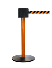 SafetyPro 775 Long-Span 75ft Retractable Belt Barrier, Orange Stanchion Post, QueueSolutions SPRO775O-OB75