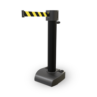 SkyPro 750 Long-Span 75ft Retractable Belt Barrier, Black Stanchion Post w/Yellow Black Diagonal Belt