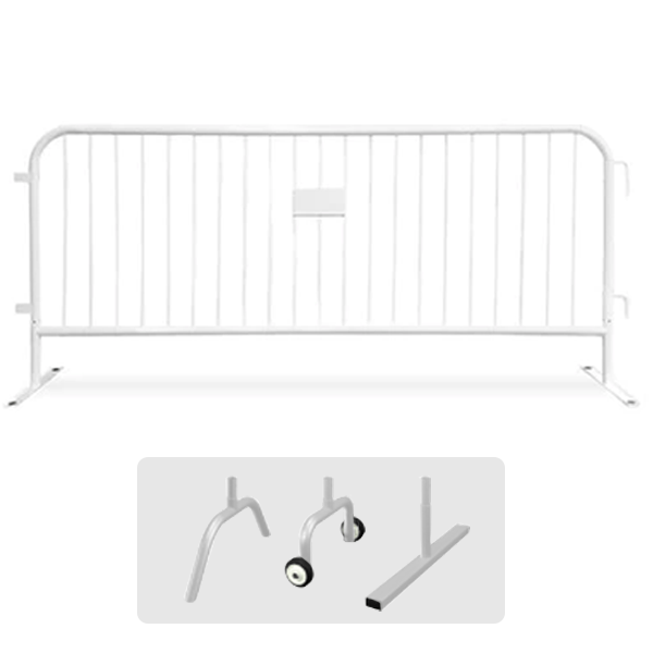 CrowdMaster 1000 White HD Powder Coat Steel Bike Rack Barricade, 8 ft Flat Feet