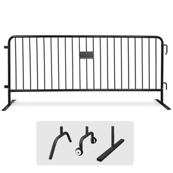 CrowdMaster 1000  Black Powder Coat Steel Bike Rack Barricade, 8 ft Flat Feet