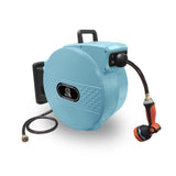 100 Foot Heavy-Duty Auto-Retracting Water Hose Reel, Wall Mount Blue Housing