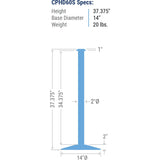 Dimensions - Visiontron Heavy Duty Series Flat Top Rope Stanchion