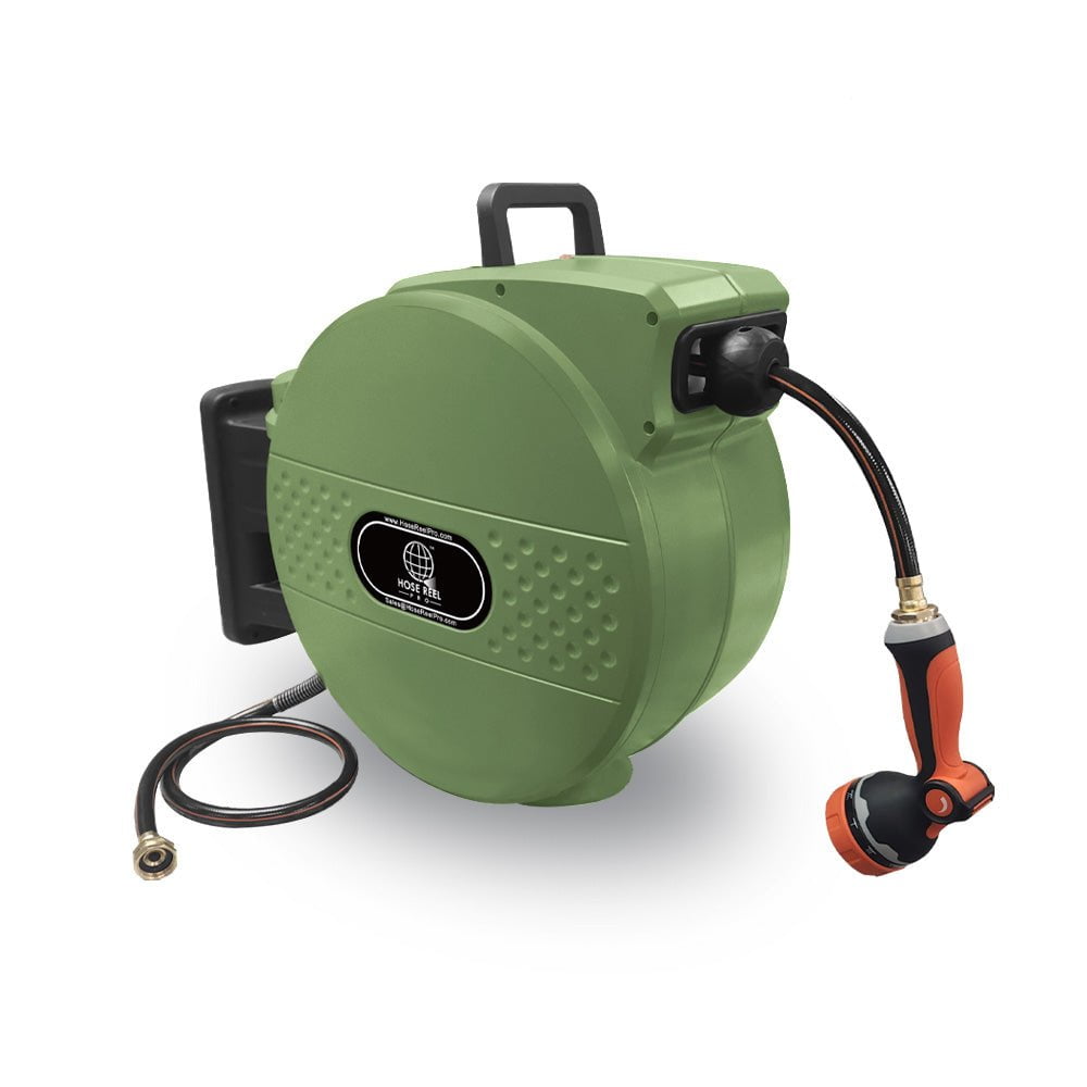 WINMAX Retractable Garden Hose Reel Wall Mount - 65 Foot Hose, Auto Rewind, 9-Setting Spray Gun, 180° Swivel