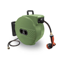 100 Foot Heavy-Duty Auto-Retracting Water Hose Reel, Wall Mount Green Housing