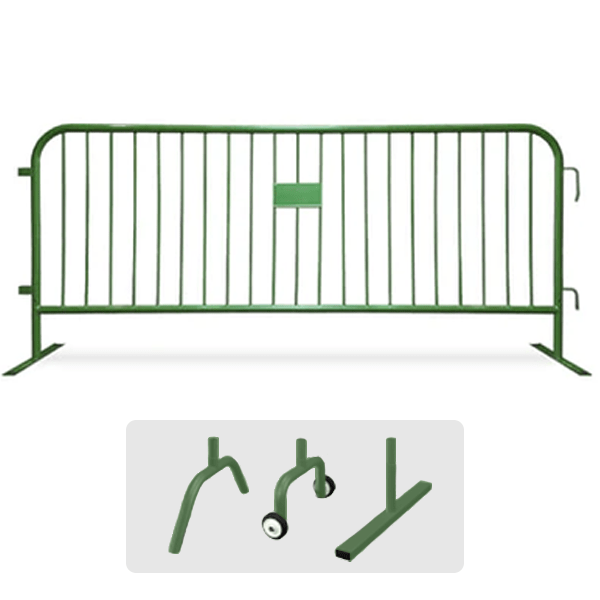 CrowdMaster 1000 Green HD Powder Coat Steel Bike Rack Barricade, 8 ft Flat Feet
