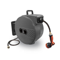 100 Foot Heavy-Duty Auto-Retracting Water Hose Reel, Wall Mount Gray Housing