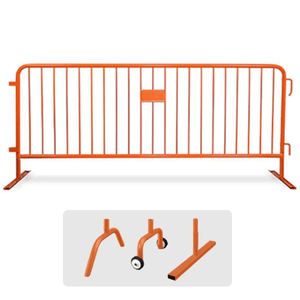 CrowdMaster 1000  Orange HD Powder Coat Steel Bike Rack Barricade, 8 ft Flat Feet
