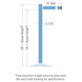 Dimensions - Retracta-Belt 10ft Hyper-Strength Single Line Retractable Belt Barrier 