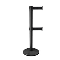 QueueMaster Twin Dual Belt, ADA Compliant, Retractable Belt Barrier, Black Stanchion Post, 13ft Belt