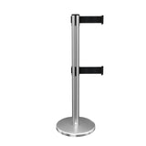 QueueMaster Twin Dual Belt, ADA Compliant, Retractable Belt Barrier, Satin Stainless Steel Stanchion Post