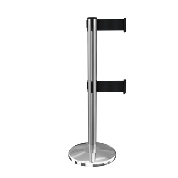 QueueMaster Twin Xtra Wide Dual-Belt, ADA Compliant, Retractable Belt Barrier, Polished Stainless Stanchion Post