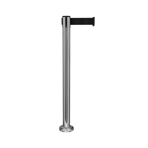 QueuePro 250 Fixed-Mount Premium Retractable Belt Barrier, Polished Steel Stanchion Post
