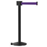 Retracta-Belt 30ft Hyper-Strength Single Line Retractable Belt Barrier w Wheeled Stanchion Post, Visiontron Black Aluminum