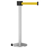 Retracta-Belt 30ft Hyper-Strength Single Line Retractable Belt Barrier w Wheeled Stanchion Post, Visiontron Satin Stainless Steel