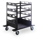 Portable Retractable Belt Barrier Stanchion Post Storage Cart, Horizontal 12-Post Capacity, QueueSolutions STCART12H-2.0