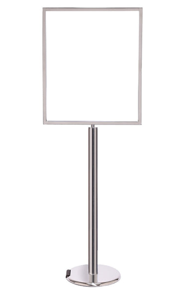 Heavy-Duty Pedestal Sign Stand w Vertical Poster Display Frame, QueueSolutions SS201-711V-BK