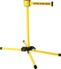 Retracta-Belt 30ft Hyper-Strength Portable Folding Leg Barrier, Yellow Stanchion Post, Visiontron SM412-30YA-BK