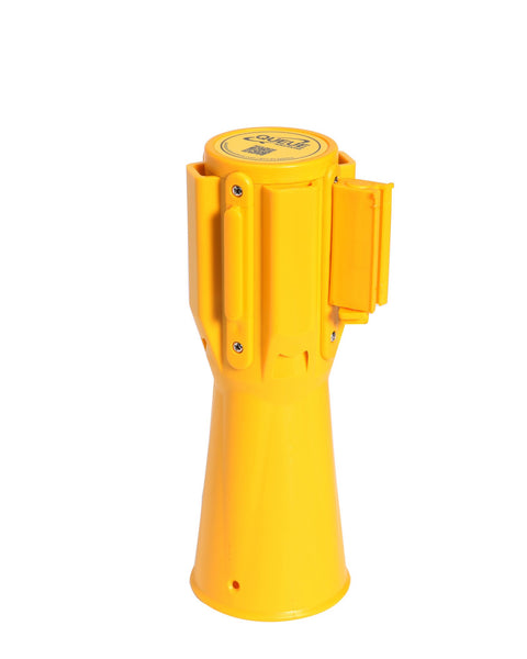 ConePro500 Yellow & Reflective Cone Mount Retractable Belt Barrier, 12ft Belt, QueueSolutions CP500Y-BK120