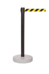 GuardMaster 250 Fillable Base Outdoor Retractable Belt Barrier, Black Stanchion Post, 8.5ft Belt, QueueSolutions GM250B-BK