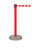 GuardMaster 250 Fillable Base Outdoor Retractable Belt Barrier, Red Stanchion Post, 8.5ft Belt, QueueSolutions GM250R-BK