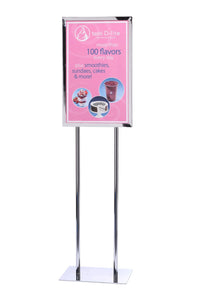 Heavy-Duty Poster Sign Stand 14in x 22in, Polished Chrome, QueueSolutions PS1422PC-S-FB