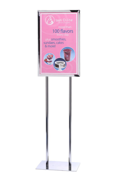 Heavy-Duty Poster Sign Stand 14in x 22in, Polished Chrome, QueueSolutions PS1422PC-S-FB