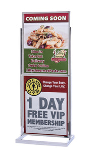Heavy-Duty Poster Sign Stand Dual-Frame 22in x 28in, Polished Chrome, QueueSolutions PS2228PC-D-TB