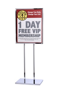 Poster Sign Stand 22in x 28in Heavy-Weight Flat Base, Chrome, QueueSolutions