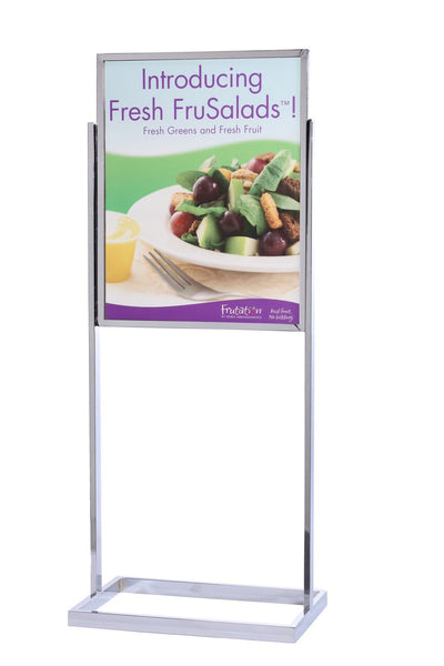 Poster Sign Stand 22in x 28in Retail Square-Tube Base, Chrome, QueueSolutions PS2228PC-S-TB