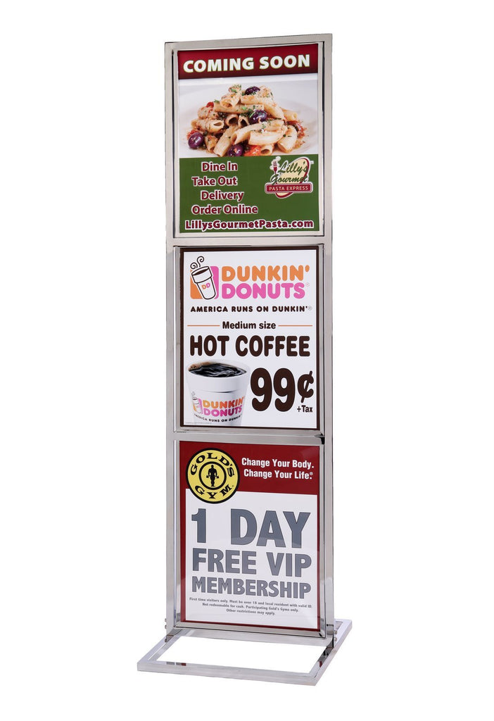 Heavy-Duty Poster Sign Stand Triple-Frame 22in x 28in, Polished