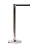 QueueMaster 550 11ft Retractable Belt Barrier, Polished Stainless Stanchion Post, QueueSolutions QM550PS-BK110