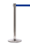 QueueMaster 550 11ft Retractable Belt Barrier, Polished Stainless Stanchion Post, QueueSolutions QM550PS-BK110