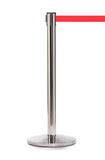 QueueMaster 550 11ft Retractable Belt Barrier, Polished Stainless Stanchion Post, QueueSolutions QM550PS-BK110