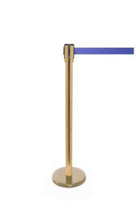 QueuePro 200 Slim Line Premium Retractable Belt Barrier, Satin Brass Stanchion Post, QueueSolutions PRO200SB-BK